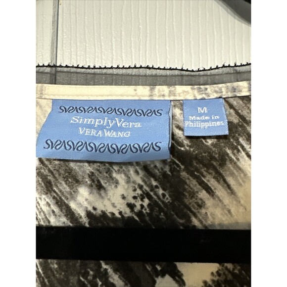 Vera Wang Black & White Sleeveless Art Stripe Dress - Size M Flowy Sheer Layered - Picture 6 of 11